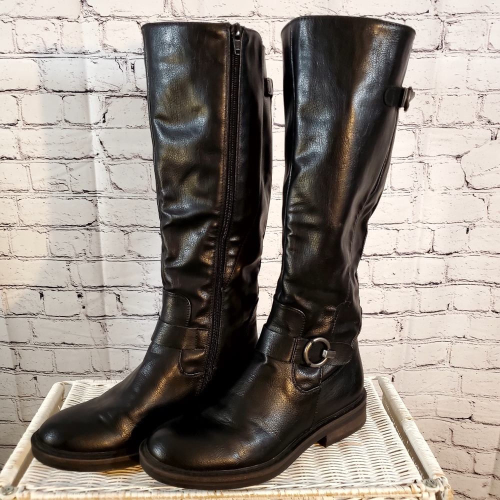 Baretraps Aphrodite Faux Leather Black Riding Boot Size 6.5